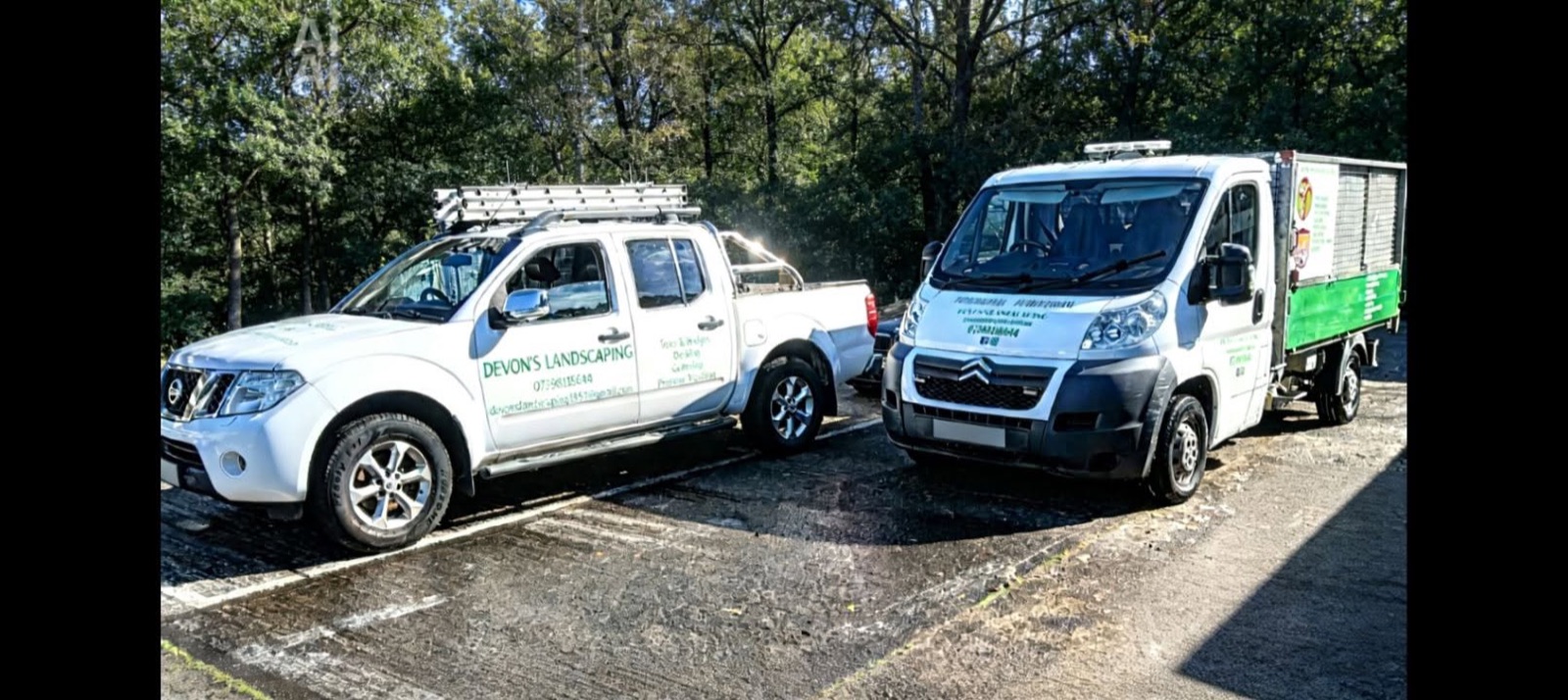 The Devon's Landscaping pickup and tipper van, loaded and ready for work across West Cornwall